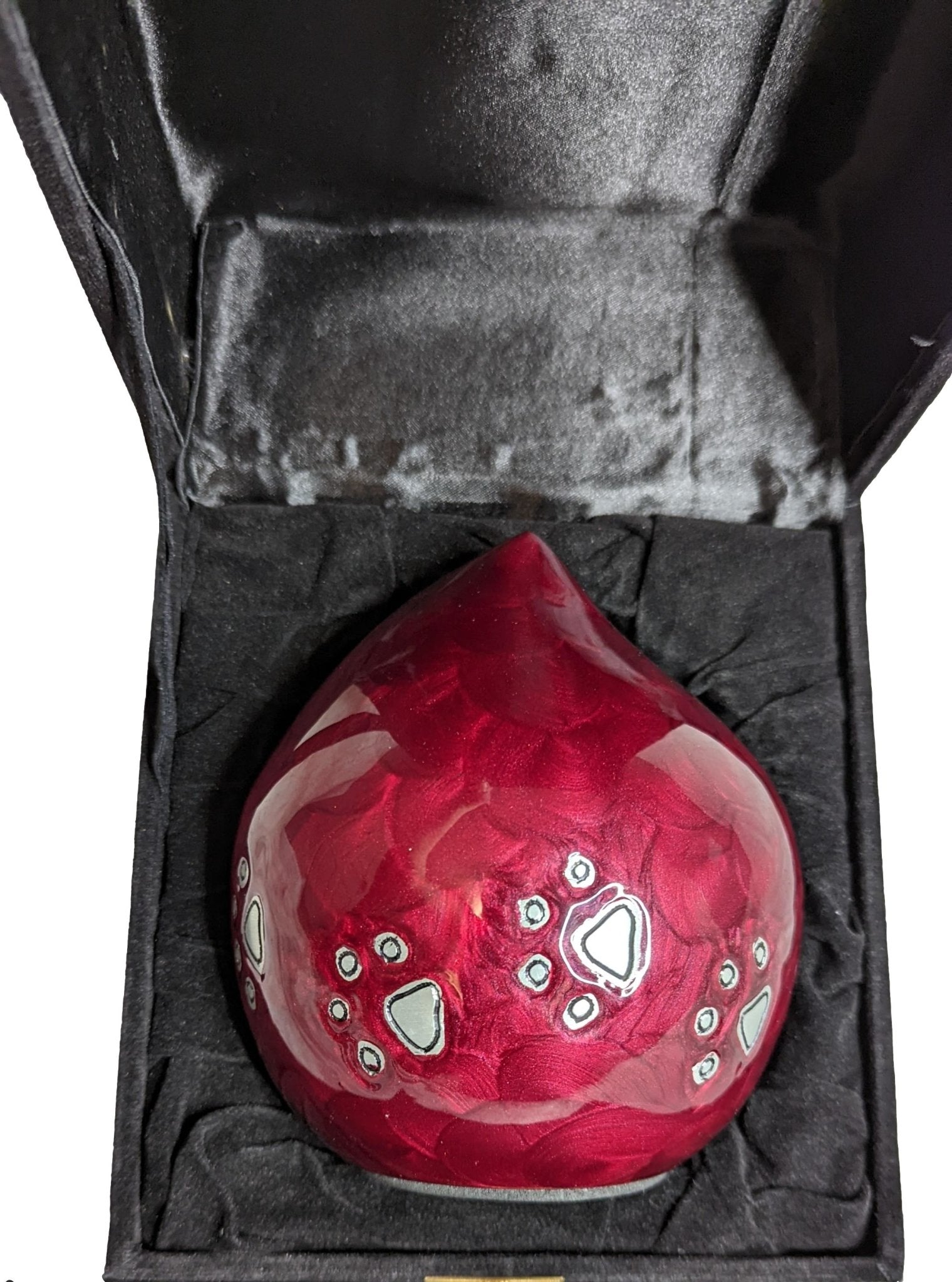 Red Enamel Teardrop Pet Cremation Urn Medium Free Velvet Bag